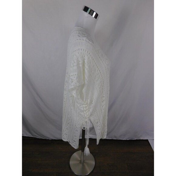 White Crochet Lace Poncho Top S - Tassel Side-Tie Boho Cover-Up - Excellent - Picture 6 of 11